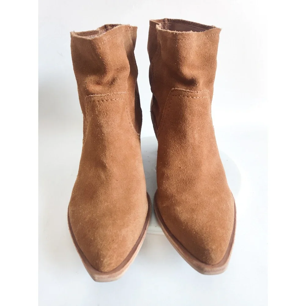 Dolce Vita Suede Ankle Boots 8.5 Cognac Brown Western Boho Pointed Toe Booties